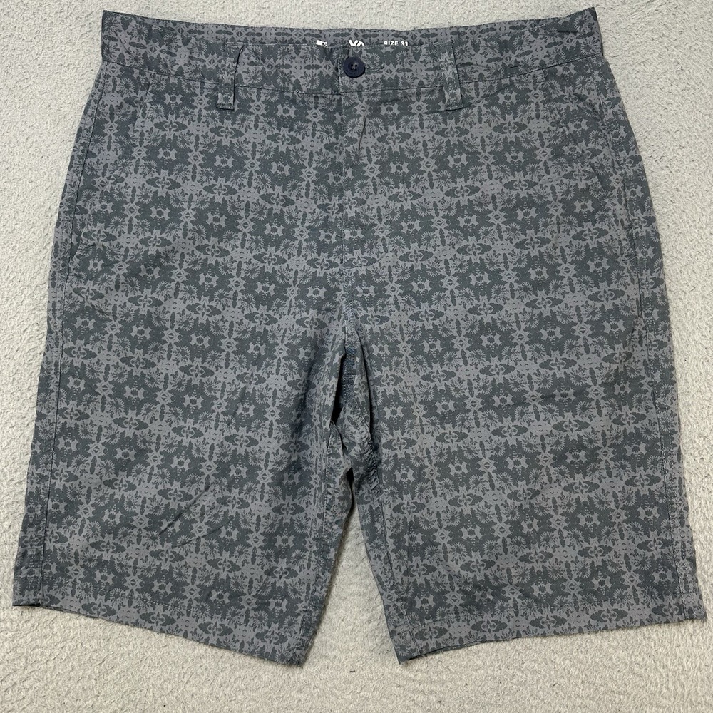 RVCA Shorts Mens 31 Gray Week-End Chino Casual Geometric Dual Hybrid Trunk Prep